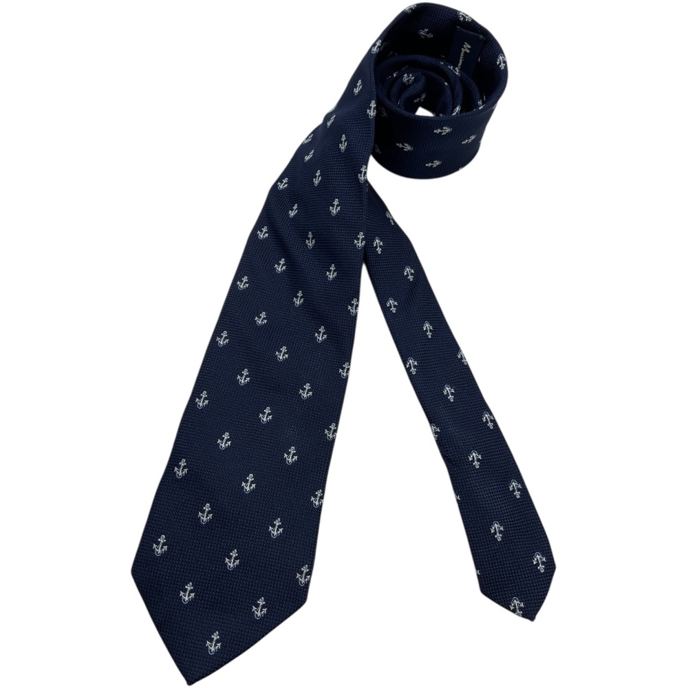 MASSIMO DUTTI Navy Anchor Silk LUXURY Tie SPAIN